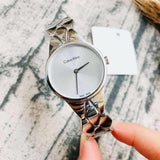 Calvin Klein Snake Silver Dial Silver Steel Strap Watch For Women - K6E23146 Authentic Buy Shop Now