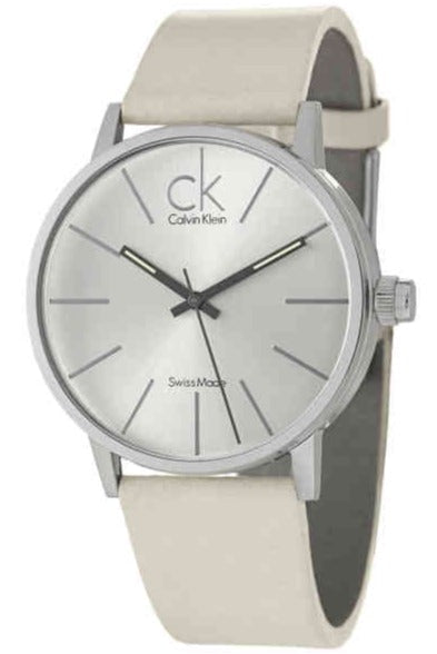 Calvin Klein Post Minimal Silver Dial White Leather Strap Watch for Men - K7621126 Authentic Buy Shop Now