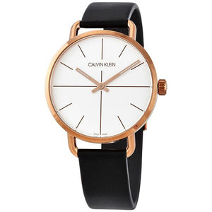 Calvin Klein Even White Dial Black Leather Strap Watch for Women - K7B216C6 Authentic Buy Shop Now
