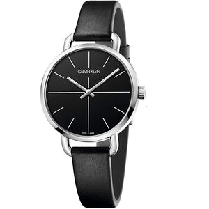 Calvin Klein Even Black Dial Black Leather Strap Watch for Women - K7B231CZ Authentic Buy Shop Now