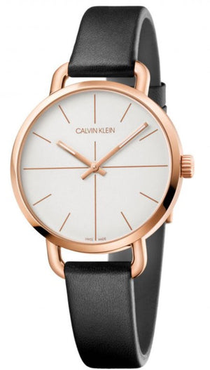 Calvin Klein Even White Dial Black Leather Strap Watch for Women - K7B236C6 Authentic Buy Shop Now