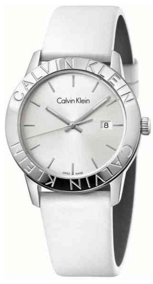 Calvin Klein Steady Silver Dial White Leather Strap Watch for Women - K7Q211L6 Authentic Buy Shop Now