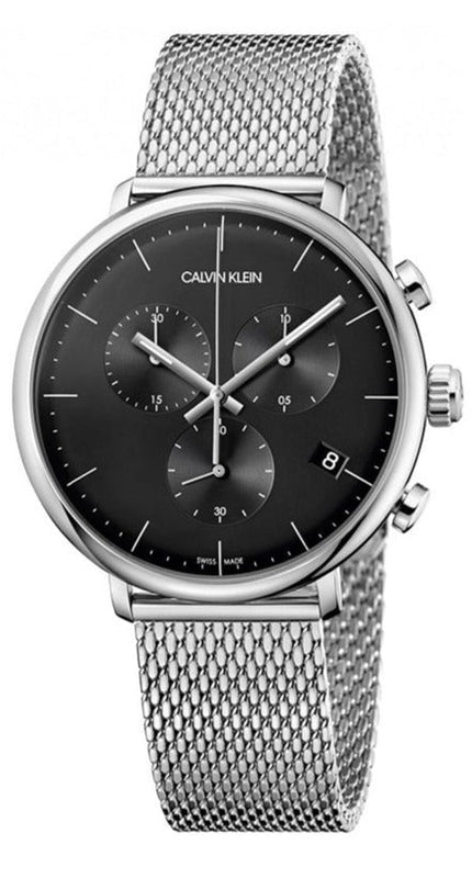 Calvin Klein High Noon Chronograph Black Dial Silver Mesh Bracelet Watch for Men - K8M27121 Authentic Buy Shop Now