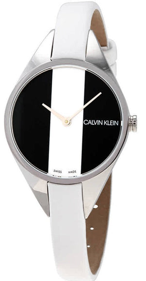 Calvin Klein Rebel White Black Dial White Leather Strap Watch for Women - K8P231L1 Authentic Buy Shop Now