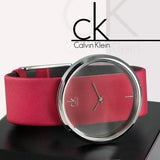 Calvin Klein Glam Transparent Dial Red Leather Strap Watch for Women - K9423144 Authentic Buy Shop Now