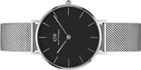 Daniel Wellington Classic Petite Sterling Black Dial Silver Mesh Bracelet Watch For Women - DW00100162 Authentic Buy Shop Now