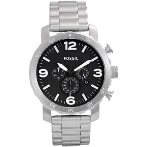 Fossil Nate Chronograph Black Dial Silver Steel Strap Watch for Men - JR1353 Authentic Buy Shop Now