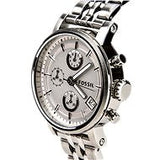 Fossil Boyfriend Chronograph Silver Dial Silver Steel Strap Watch for Women - ES2198 Authentic Buy Shop Now