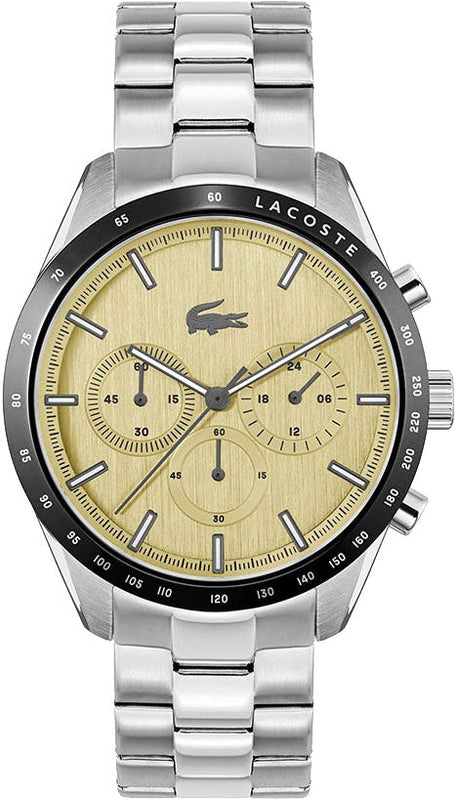Lacoste Boston Chronograph Beige Dial Silver Steel Strap Watch for Men - 2011271 Authentic Buy Shop Now