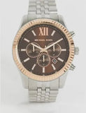 Michael Kors Lexington Chronograph Brown Dial Silver Steel Strap Watch For Men - MK8732 Authentic Buy Shop Now