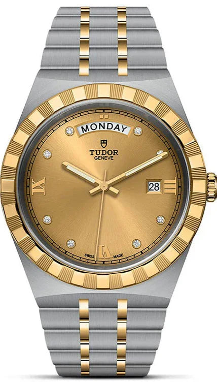 Tudor Royal Automatic Diamonds Gold Dial Two Tone Steel Strap Watch for Men - M28603-0006 Authentic Buy Shop Now