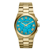 Michael Kors Channing Turquoise Dial Gold Steel Strap Watch For Women - MK5894 Authentic Buy Shop Now