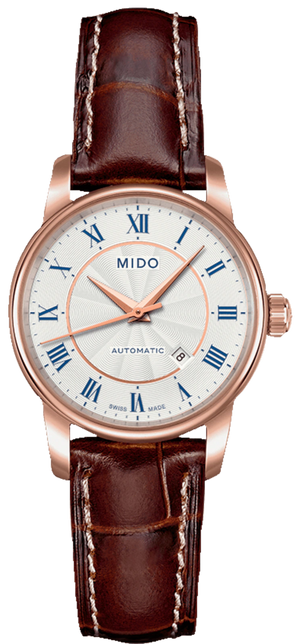 Mido Baroncelli III Automatic Silver Dial Brown Leather Strap Watch For Women - M7600.2.21.8 Authentic Buy Shop Now