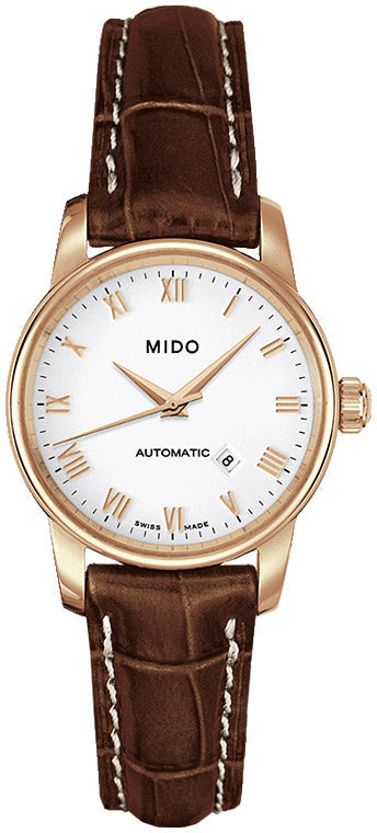 Mido Baroncelli III Automatic White Dial Brown Leather Strap Watch For Women - M7600.3.26.8 Authentic Buy Shop Now