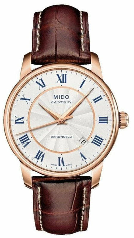 Mido Baroncelli III Automatic Silver Dial Brown Leather Strap Watch For Men - M8600.2.21.8 Authentic Buy Shop Now