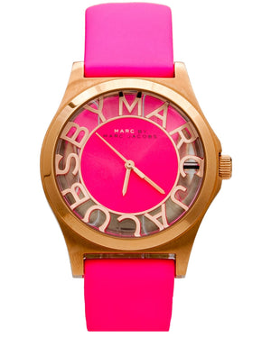 Marc Jacobs Henry Skeleton Pink Dial Pink Leather Strap Watch for Women - MBM1243 Authentic Buy Shop Now