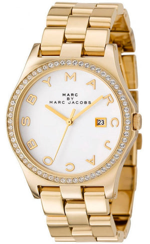 Marc Jacobs Henry Diamonds White Dial Gold Steel Strap Watch for Women - MBM3045 Authentic Buy Shop Now