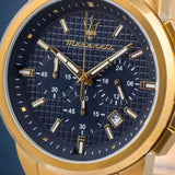 Maserati Successo Chronograph Blue Dial Gold Steel Strap Watch For Men - R8873621021 Authentic Buy Shop Now