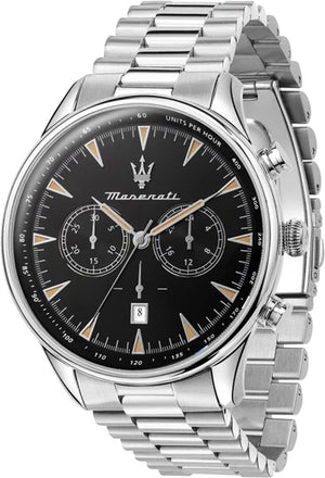Maserati Tradizione Chronograph Black Dial Silver Steel Strap Watch for Men - R8873646004 Authentic Buy Shop Now
