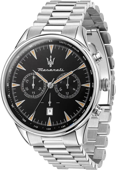 Maserati Tradizione Chronograph Black Dial Silver Steel Strap Watch for Men - R8873646004 Authentic Buy Shop Now