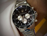 Maserati SFIDA Chronograph Black Dial Silver Steel Strap Watch For Men - R8873640004 Authentic Buy Shop Now
