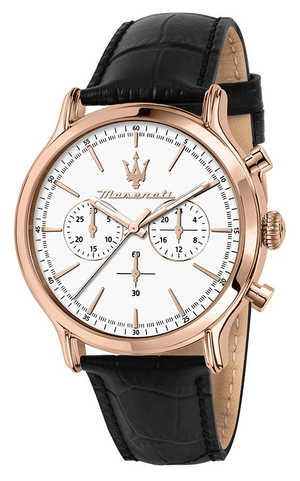 Maserati Epoca Chronograph White Dial Black Leather Strap Watch For Men - R8871618016 Authentic Buy Shop Now