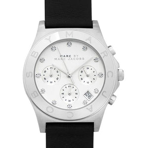 Marc Jacobs Blade Chronograph White Dial Black Leather Strap Watch for Women - MBM1189 Authentic Buy Shop Now