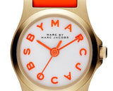 Marc Jacobs Henry Dinky White Dial Orange Leather Strap Watch for Women - MBM1236 Authentic Buy Shop Now