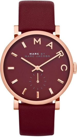 Marc Jacobs Baker Maroon Dial Maroon Leather Strap Watch for Women - MBM1267 Authentic Buy Shop Now