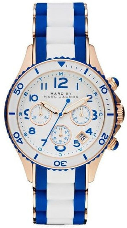Marc Jacobs Rock Chronograph White Dial Two Tone Silicone Strap Watch for Women - MBM2594 Authentic Buy Shop Now