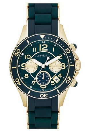 Marc Jacobs Rock Chronograph Green Dial Green Silicone Strap Watch for Women - MBM2597 Authentic Buy Shop Now
