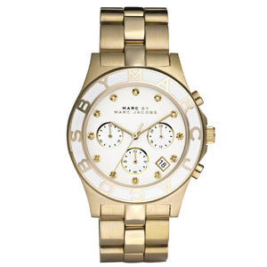 Marc Jacobs Blade Chronograph White Dial Gold Steel Strap Watch for Women - MBM3081 Authentic Buy Shop Now