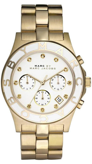 Marc Jacobs Blade Chronograph White Dial Gold Steel Strap Watch for Women - MBM3081 Authentic Buy Shop Now