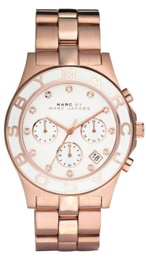 Marc Jacobs Blade Chronograph White Dial Rose Gold Steel Strap Watch for Women - MBM3082 Authentic Buy Shop Now