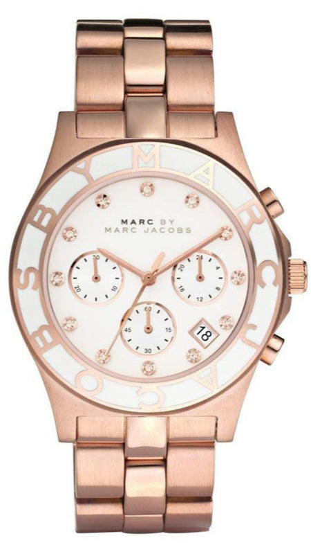 Marc Jacobs Blade Chronograph White Dial Rose Gold Steel Strap Watch for Women - MBM3082 Authentic Buy Shop Now