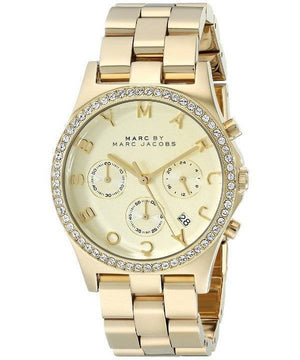 Marc Jacobs Henry Chronograph Gold Dial Gold Steel Strap Watch for Women - MBM3105 Authentic Buy Shop Now
