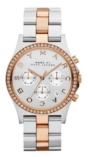 Marc Jacobs Henry Chronograph Silver Dial Two Tone Steel Strap Watch for Women - MBM3106 Authentic Buy Shop Now