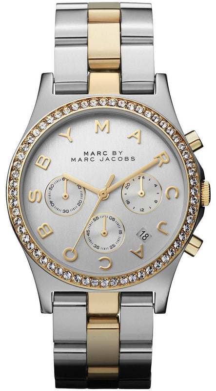 Marc Jacobs Henry Chronograph Silver Dial Two Tone Steel Strap Watch for Women - MBM3197 Authentic Buy Shop Now
