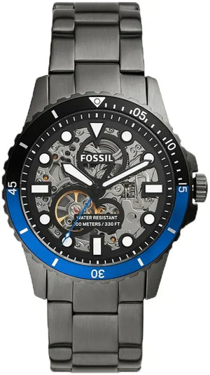 Fossil FB-01 Automatic Skeleton Black Dial Grey Steel Strap Watch for Men - ME3201 Authentic Buy Shop Now