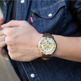 Fossil Townsman Automatic Skeleton Gold Dial Brown Leather Strap Watch for Men - ME3043 Authentic Buy Shop Now
