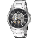 Fossil Grant Skeleton Black Dial Silver Steel Strap Watch for Men - ME3055 Authentic Buy Shop Now