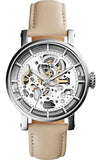 Fossil Boyfriend Automatic Skeleton Silver Dial White Leather Strap Watch for Women - ME3069 Authentic Buy Shop Now
