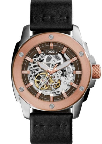 Fossil Modern Machine Automatic Skeleton Dial Black Leather Strap Watch for Men - ME3082 Authentic Buy Shop Now
