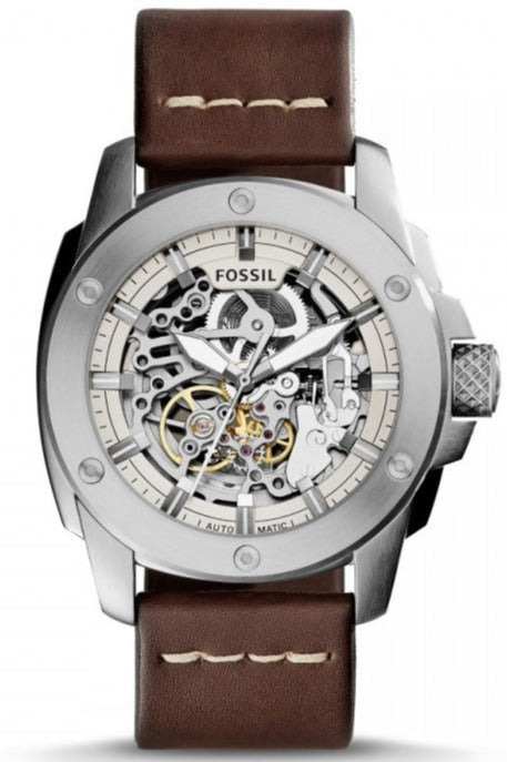 Fossil Modern Machine Automatic Skeleton White Dial Brown Leather Strap Watch for Women - ME3083 Authentic Buy Shop Now