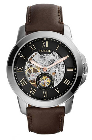 Fossil Grant Automatic Skeleton Black Dial Brown Leather Strap Watch for Men - ME3095 Authentic Buy Shop Now