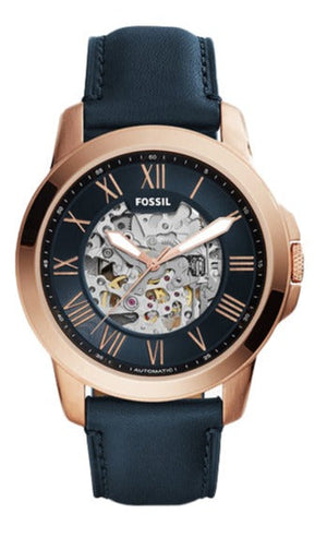 Fossil Grant Automatic Skeleton Blue Dial Blue Leather Strap Watch for Men - ME3102 Authentic Buy Shop Now
