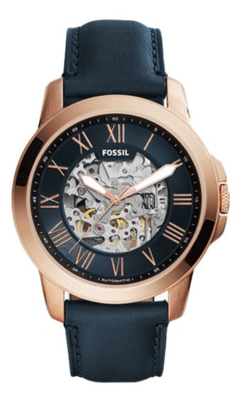 Fossil Grant Automatic Skeleton Blue Dial Blue Leather Strap Watch for Men - ME3102 Authentic Buy Shop Now