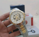 Fossil Grant Automatic Skeleton White Dial Two Tone Steel Strap Watch for Men - ME3112 Authentic Buy Shop Now