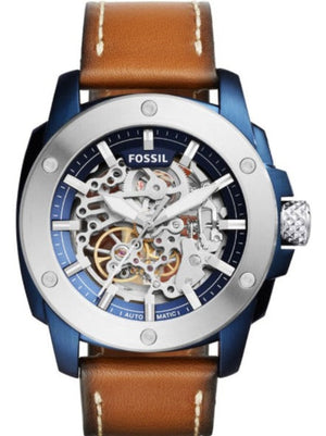 Fossil Modern Machine Automatic Skeleton Silver Dial Brown Leather Strap Watch for Men - ME3135 Authentic Buy Shop Now