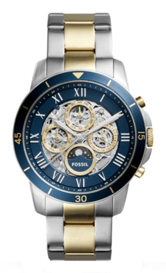 Fossil Grant Sport Automatic Skeleton Blue Dial Two Tone Steel Strap Watch for Men - ME3141 Authentic Buy Shop Now